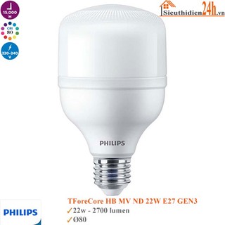 Bóng trụ philips tforce core 22w,30w,40w,50w đuôi đèn e27