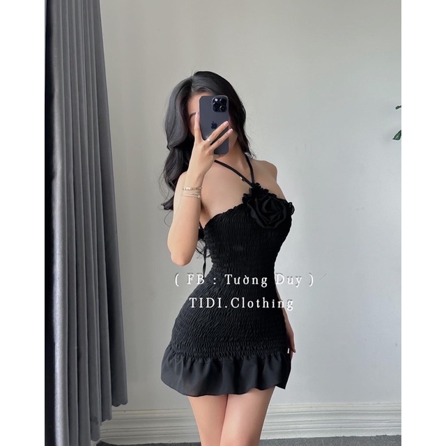 Đầm Ống Voan Nhún Phối Hoa Đi Tiệc D174