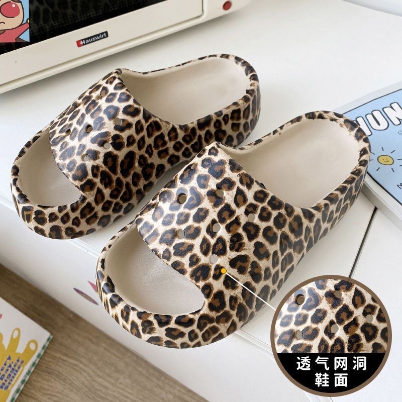Dép bánh mì quai ngang đế dày nữ hoạ tiết da beo báo đốm phong cách Mai Music,Dép quai ngang tăng chiều cao