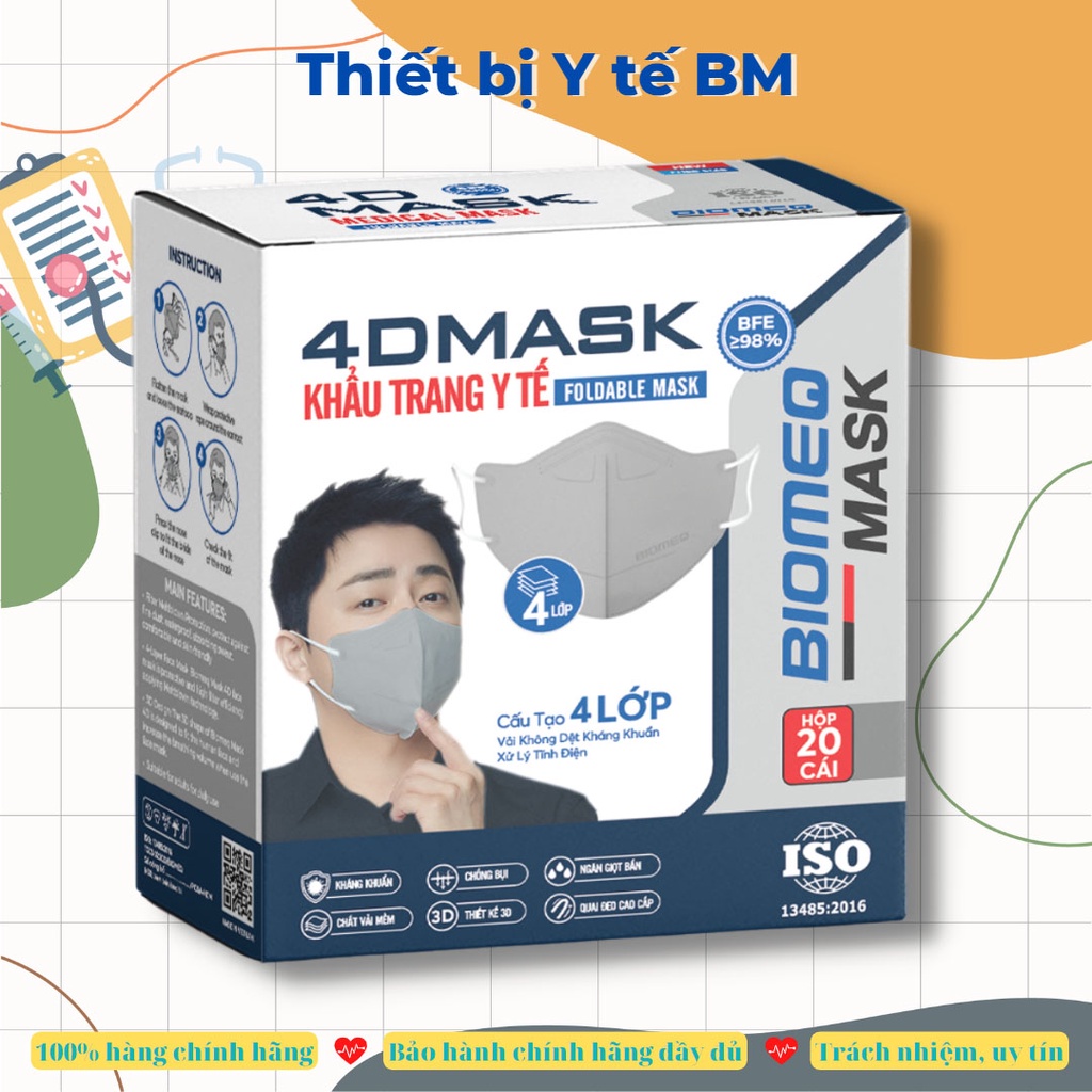 Khẩu trang y tế BIOMEQ MASK 4D hộp 20 cái 4 lớp vải dệt và vi lọc siêu an toàn -Tbyt BM