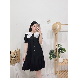 ĐẦM ĐEN CỔ REN TÙNG XẾP LY