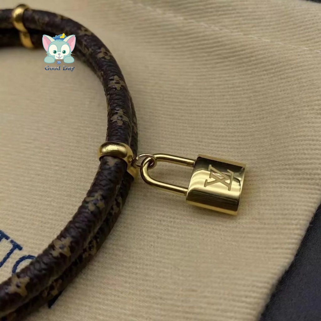 LOUIS VUITTON Vòng Tay Da pu Hai Lớp Khóa Họa Tiết LV Thời Trang 2023 Dành Cho Nam Và Nữ 86119