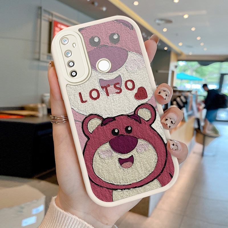 Ốp Điện Thoại Da PU Hình Gấu Dâu Tây Cho Realme 5 5i 5S 6i