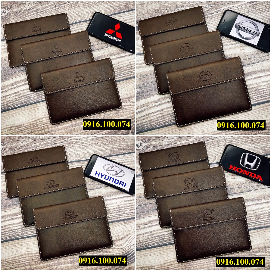 Hàng loại 1 - Nắp Nam Châm Cao Cấp - VÍ DA ĐỰNG GIẤY TỜ Ô TÔ Logo các Hãng xe hơi