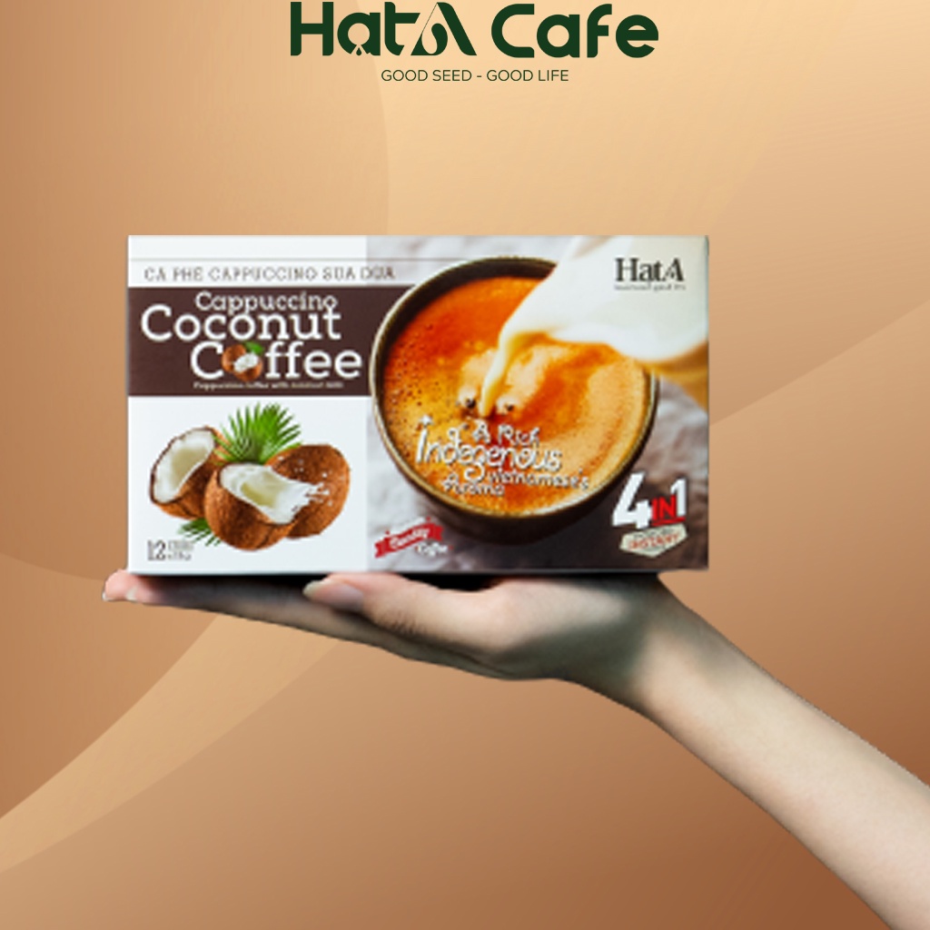 Cà phê hòa tan Cappuccino Hạt A Cafe 4in1 vị sữa dừa tự nhiên 216gr/12 gói
