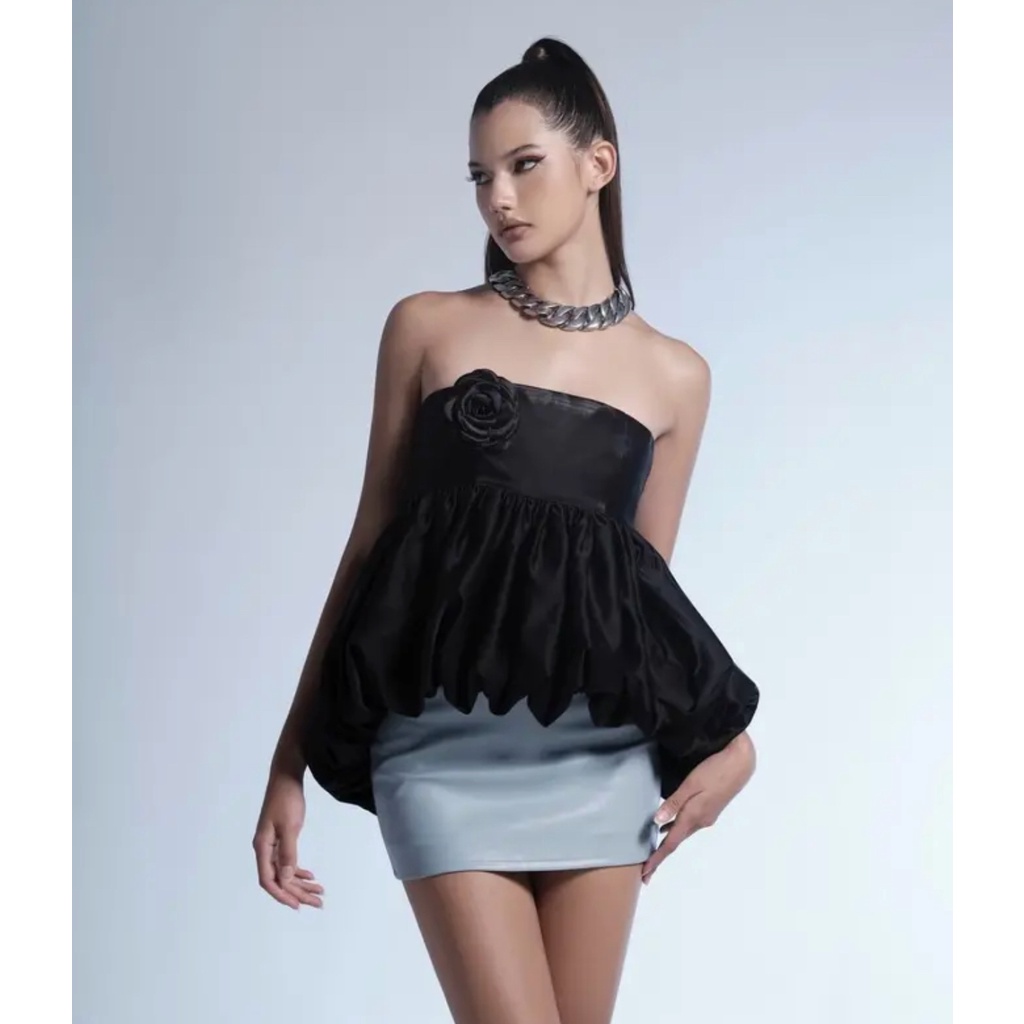 Set áo cúp phối chân váy da