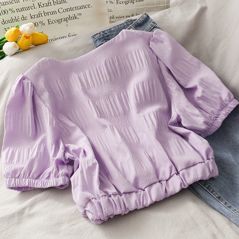 Áo Voan Tay Phồng Ngắn Thời Trang Mùa Hè Phong Cách Hàn Quốc Mới Cho Nữ