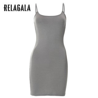 RelaGala Thời Trang Nữ Gợi Cảm Lưng Màu Trơn Ôm Dây Đầm Không Tay