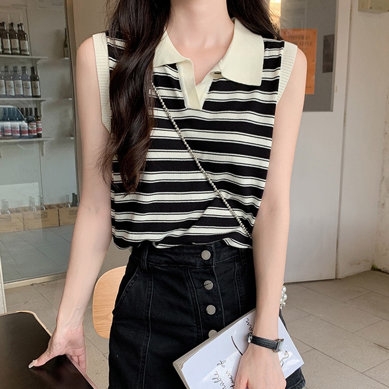 Áo Thun Nữ Cộc Tay Cổ Tròn Sọc Ngang Thời Trang