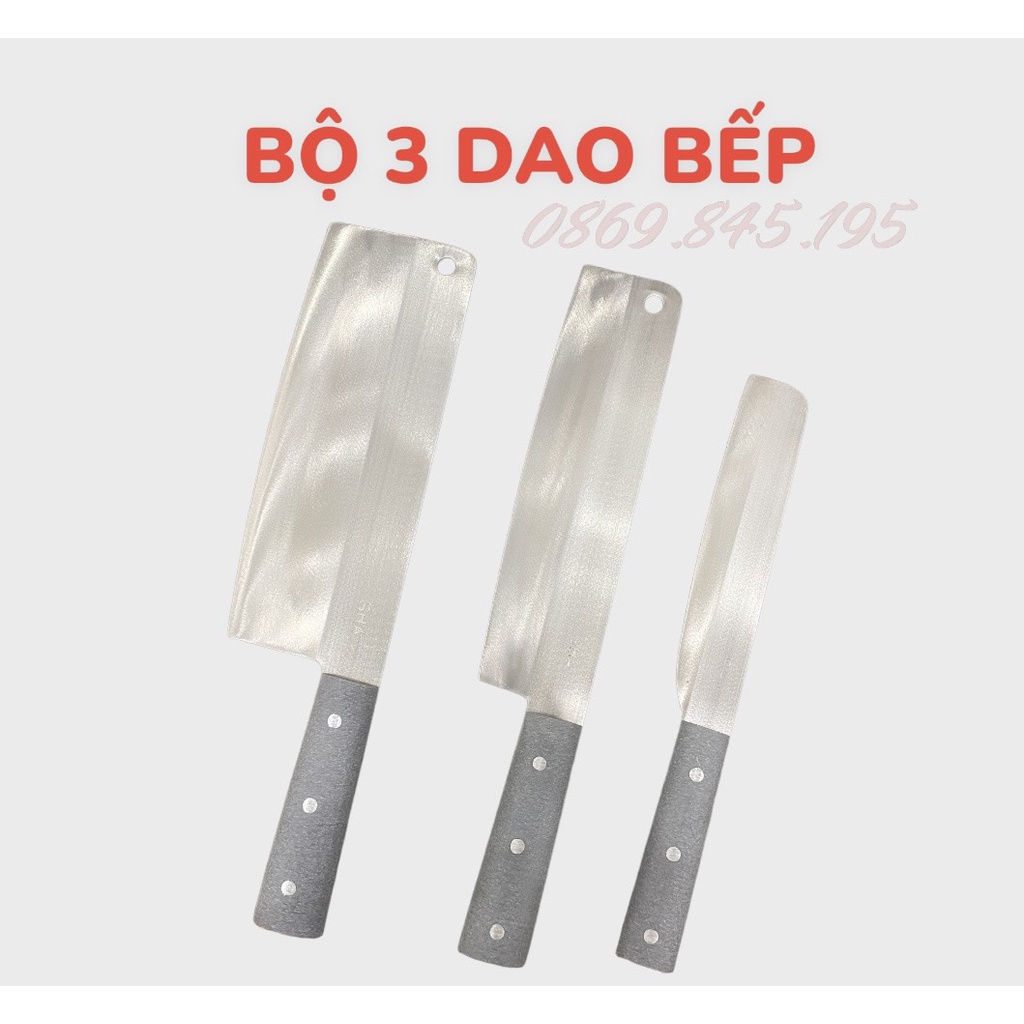 Bộ 3 dao chặt gà, thái thịt, bổ gọt hoa quả bằng thép Nhật không gỉ cao cấp - Dao Miền Bắc - Dao Lý Nhân