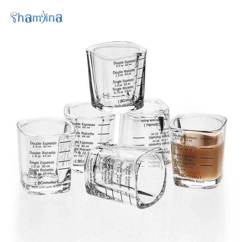Shamjina Set 2 cốc đo lường bằng thủy tinh dày dặn hình vuông chuyên dụng cho nhân viên pha chế cà phê 60ml