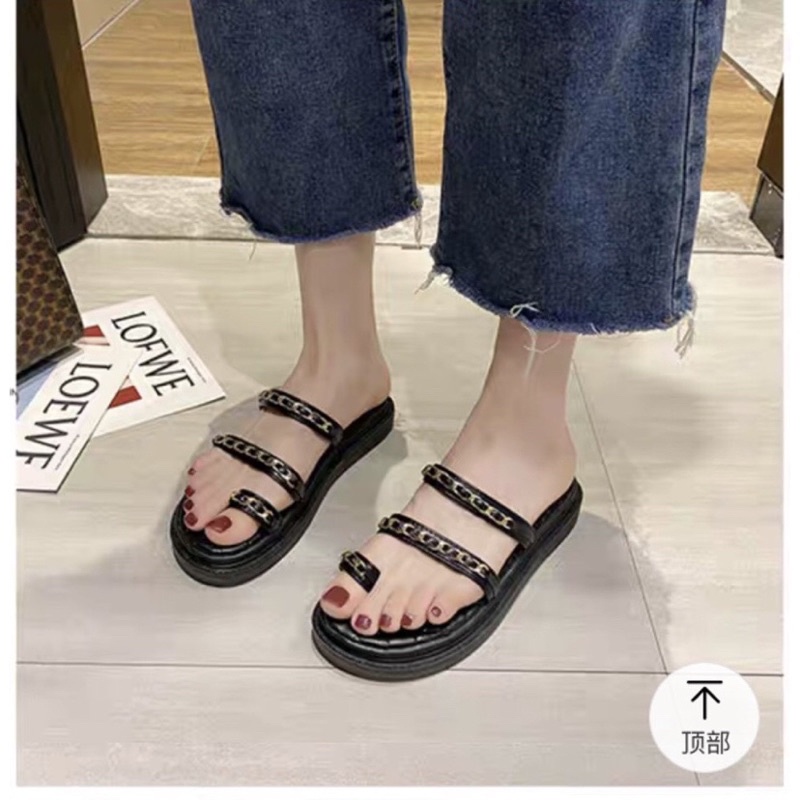 Dép nữ xỏ ngón dây xích đế bánh mì