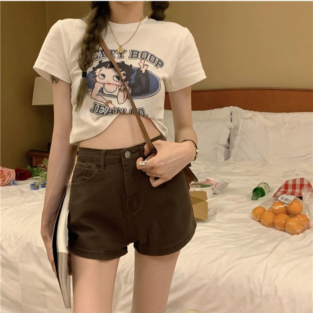 Bán Chạy Nhất Jiashucheng#Quần Short Jeans Lưng Cao Ống Rộng Thời Trang Cho Nữ