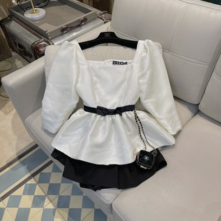 [6SIX closet] Áo SARA tafeta phối nơ eo đen