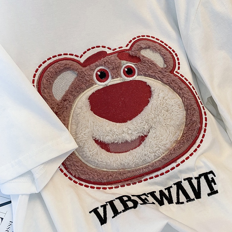 Áo Thun Ngắn Tay Dáng Rộng Cỡ Lớn In Hình Gấu Dễ Thương Cho Nữ