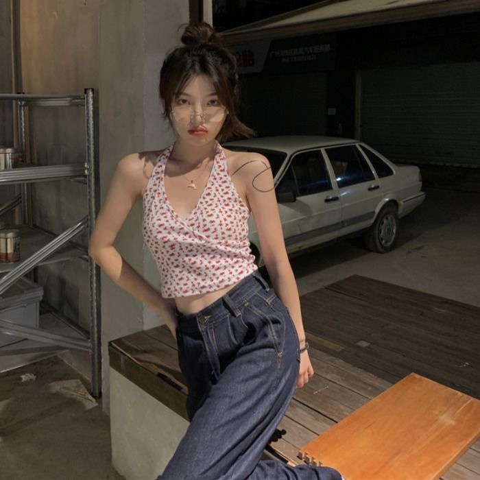 Áo Hai Dây Cổ Chữ V Họa Tiết Hoa Thiết Kế Mới Thời Trang Mùa Hè Cho Nữ