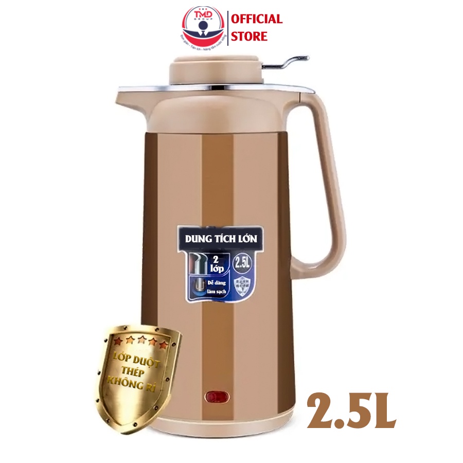 Ấm siêu tốc giữ nhiệt 2,5L cokcu st30 TMD Group - Đun sôi 5 phút, chất liệu vỏ PP, duột inox hai lớp không rỉ /Hồng vàng