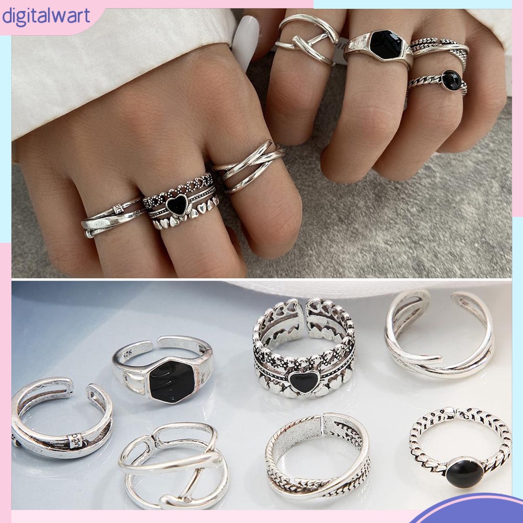 Set 7 Nhẫn Đeo Đốt Ngón Tay Mạ Điện Đính Đá Thời Trang Cho Nữ