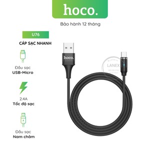 Cáp sạc nhanh hoco u76 dây dù nam châm micro usb 2.4a dài 1.2m