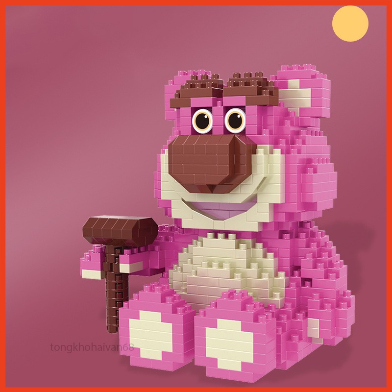 Mô Hình Lắp Ráp Gấu Dâu Lotso Hoạt Hình, Đồ Chơi Xếp Hình Gấu Dâu Dễ Thương