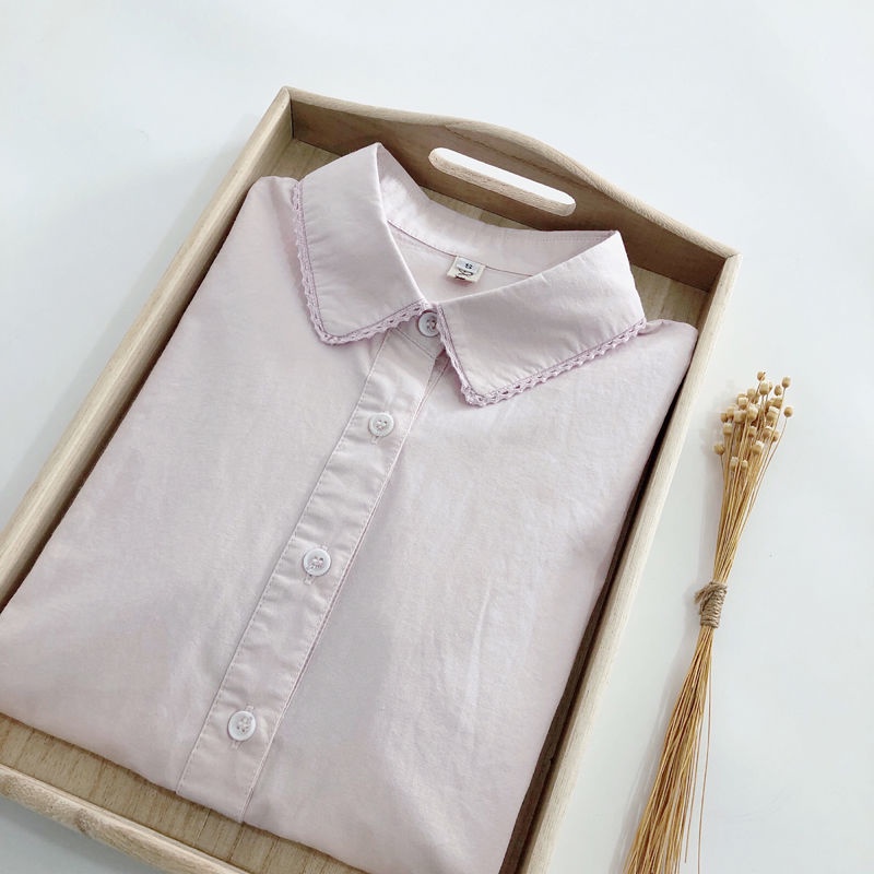 ICE Cotton Korean Style Lace Long Sleeve White Shirt Female Student Fresh Slim Fit Versatile Bottoming Shirt Inner Wear