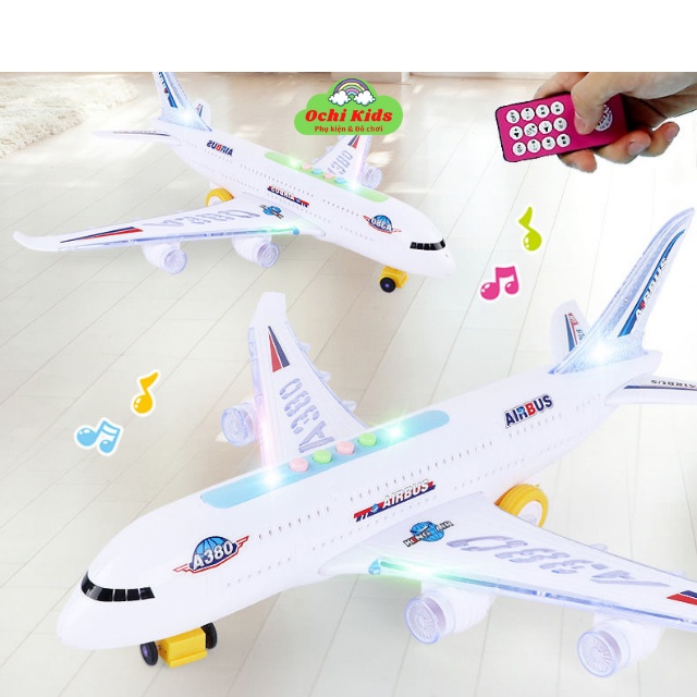 Đồ chơi máy bay điều khiển từ xa cỡ lớn phát nhạc, máy bay mô hình a380 có đèn led cho bé