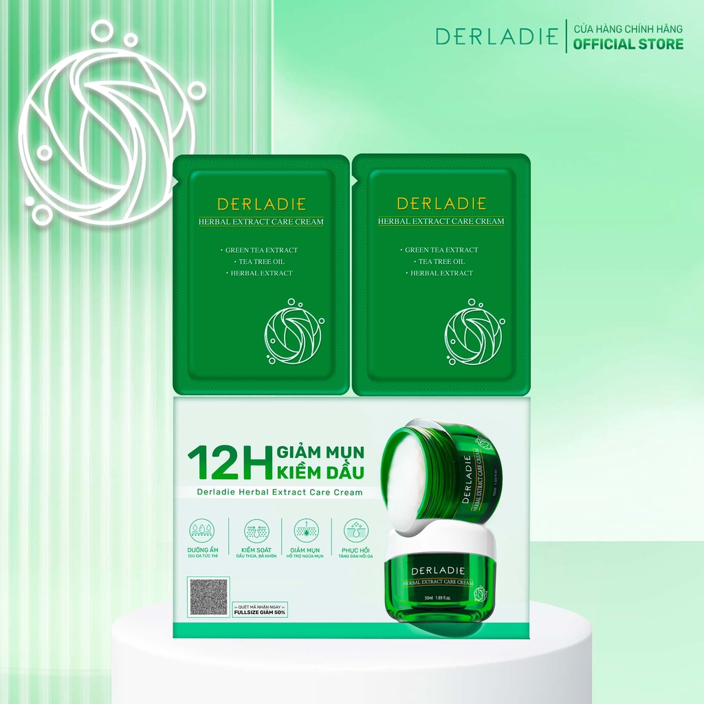 Sample Kem Dưỡng Giảm Mụn, Kiềm Dầu 12 Giờ Derladie Herbal Extract Care Cream 2ml