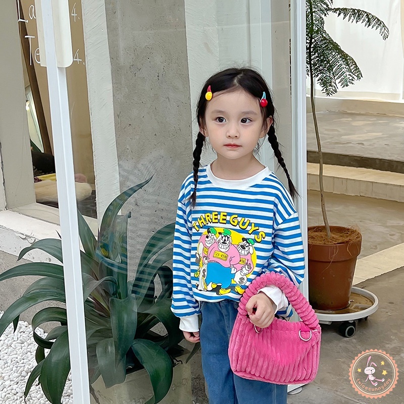 Áo Thun Tay Dài Họa Tiết Kẻ Sọc In Chữ Thời Trang Mùa Thu Cho Bé Gái