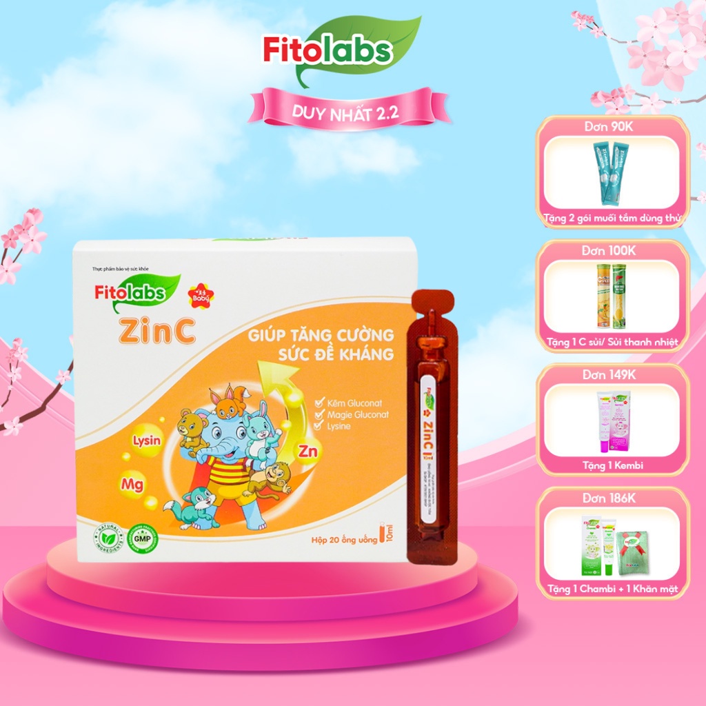 Thực Phẩm Bổ Sung Kẽm Fitolabs ZinC Cho Bé Giúp Tăng Sức Đề Kháng, Kích Thích Ăn Ngon, Hấp Thu Tốt Hộp 20 Ống FITO10