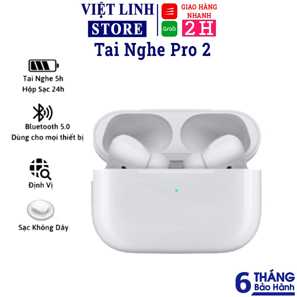 Tai Nghe Bluetooth Không Dây Pro 2 Âm To Mic Rõ Pin Trâu Cảm Ứng Chạm Định Vị Đổi Tên - BH 12 tháng