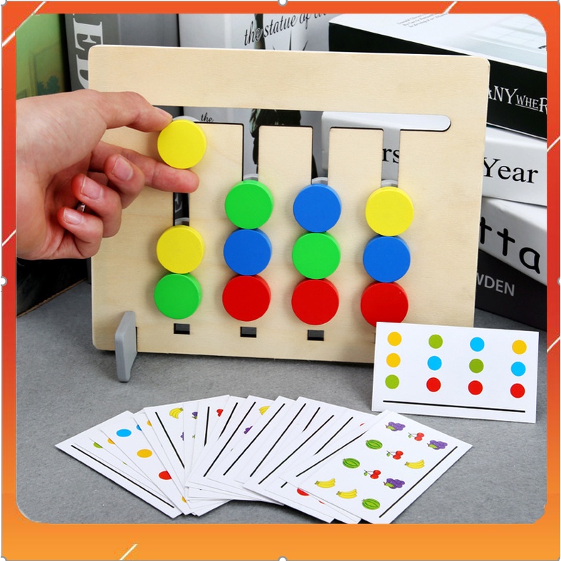 Đồ chơi bộ game toán học tư duy logic 4 màu theo thẻ bằng gỗ cho bé