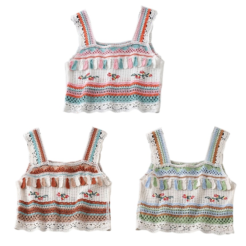 Áo Croptop Dệt Kim Hai Dây Dễ Thương Cho Nữ