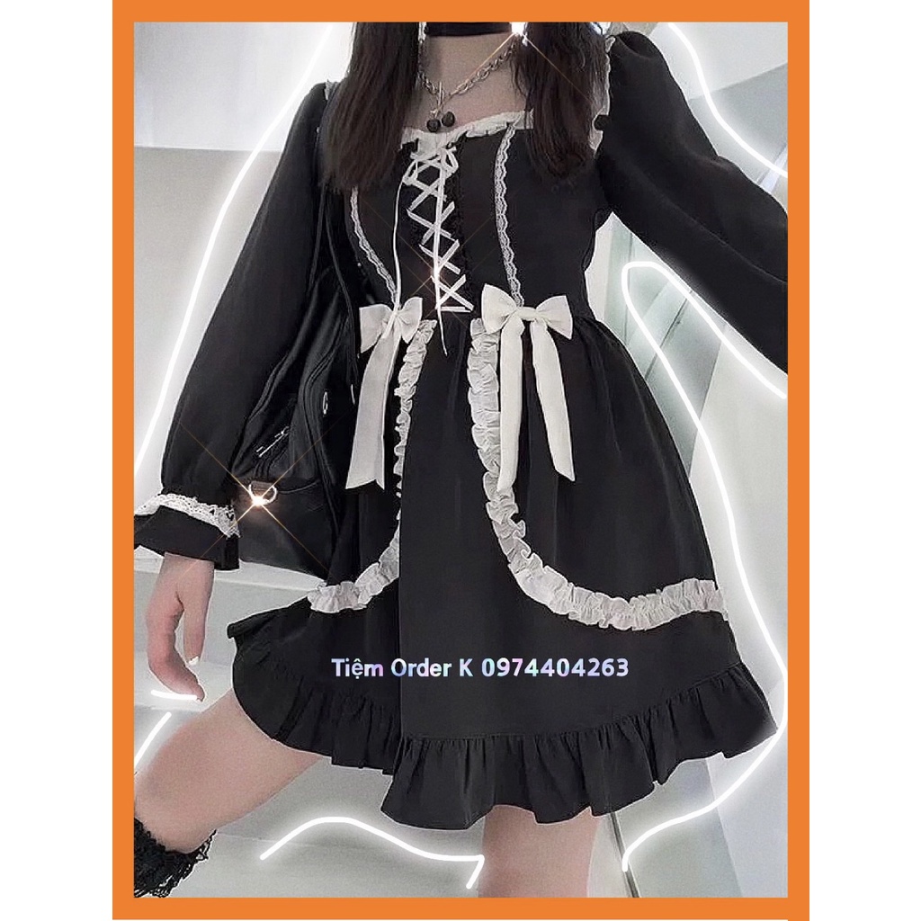 ♥️Đầm,Váy Gothic Lolita Viền ĐenFzsize Dưới 57kg