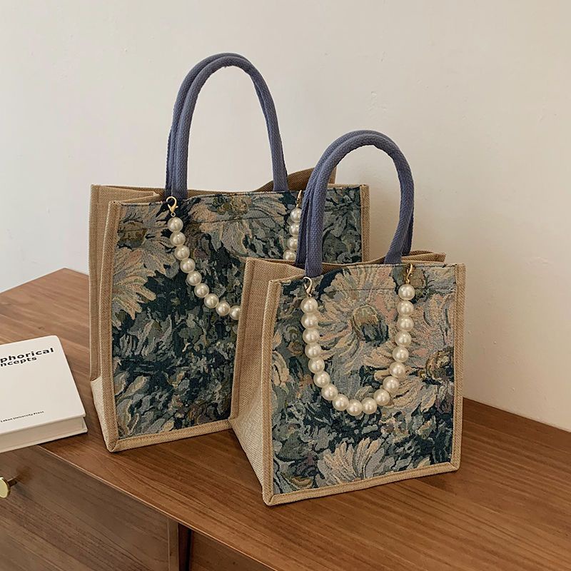 Túi Xách Tote Cỡ Lớn Họa Tiết Tranh Sơn Dầu Vẽ Hoa Cúc Thời Trang Cho Nữ