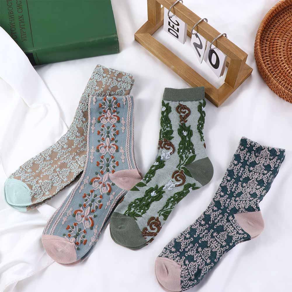 EXPEN Đôi Vớ Cotton Thêu Hình Phong Cách Cổ Điển Dành Cho Nữ