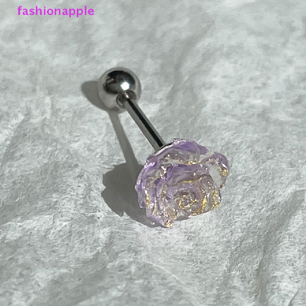 1 Đôi Bông Tai Hình Hoa Trà Lãng Mạn Bằng Thép Không Gỉ Chống Dị Ứng