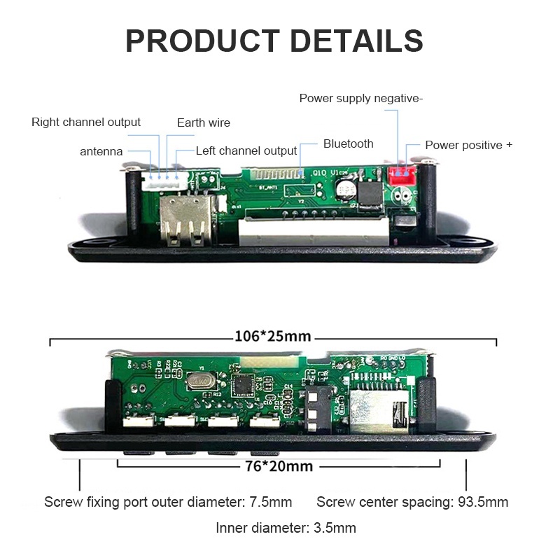 Bảng Mạch Giải Mã Bluetooth 5.0 DC 5V 12V MP3 WMA USB TF Radio MP3 Kèm Điều Khiển Từ Xa