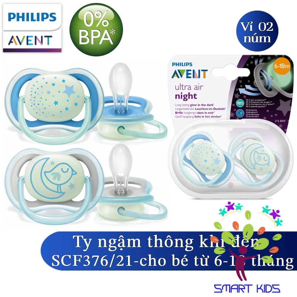Ty Ngậm Thông Khí Philips Avent Ultra Air Ban Đêm Phát Sáng SCF376/21 (6 -18 tháng)