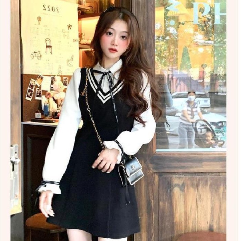 IELGY    Đầm Giả Hai Mảnh Thiết Kế Phong Cách Ngoại Thương Cho Nữ