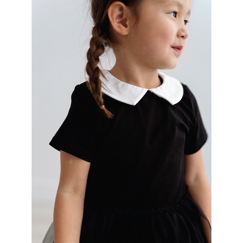 Đầm Lưới Đen Tay Ngắn Cổ Tròn Hóa Trang Công Chúa Baptism Cho Bé Gái