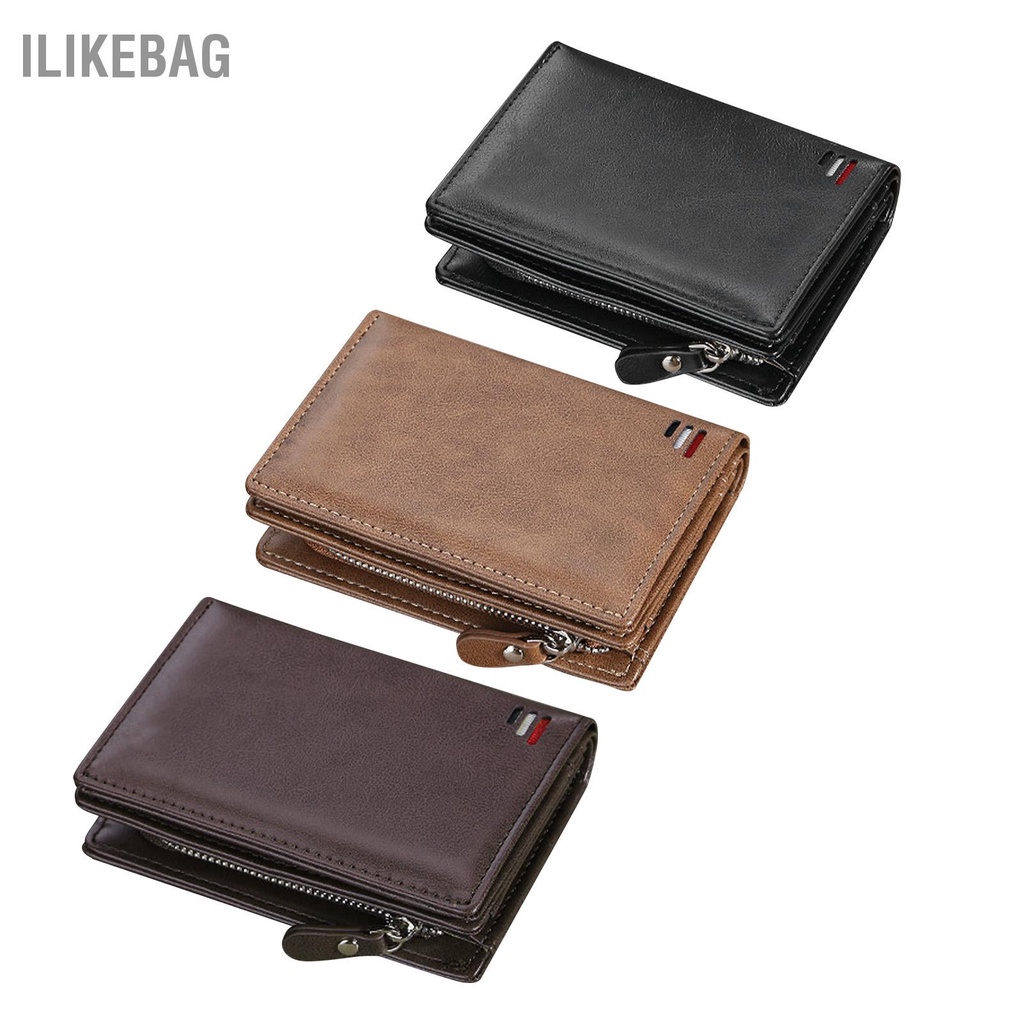 Ilikebag Snap Coin Purse Short Da PU Multi Card Vị trí Ví nam có khóa kéo hàng ngày