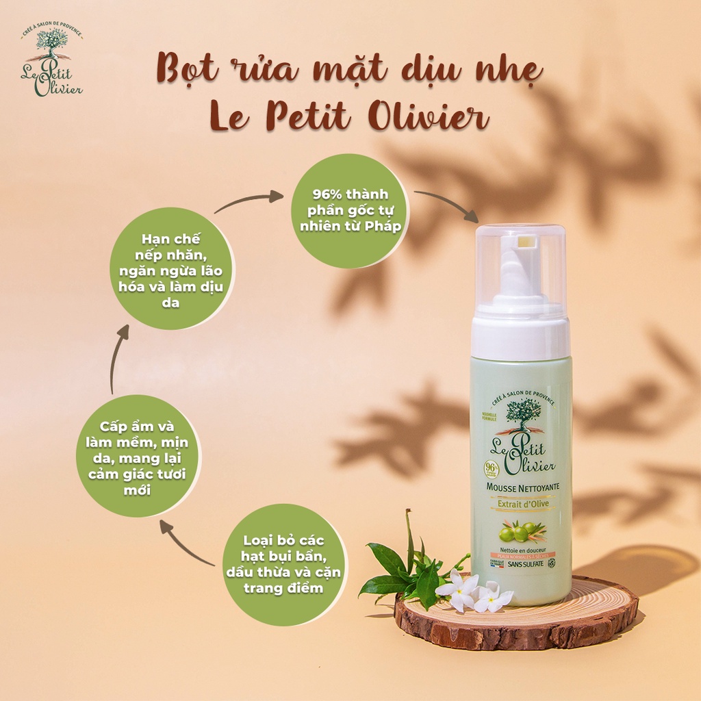 Bọt rửa mặt chiết xuất Dầu Olive Le Petit Olivier 150ML