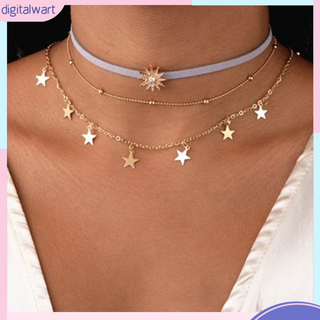 Set 3 Vòng Cổ Choker 3 Lớp Mặt Trời Sao Lấp Lánh Trang Sức Đi Tiệc Cưới Cho Nữ