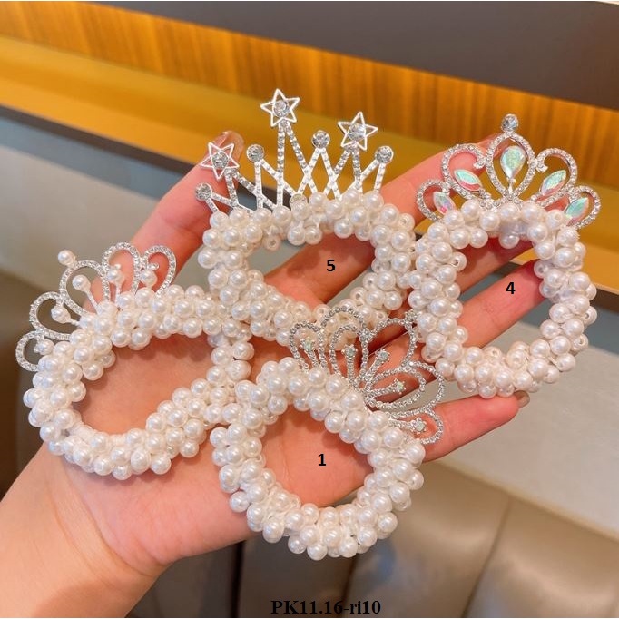 PK11 Dây Chun Buộc Tóc Bé Gái Đính Vương Miện, Dây Thun Công Chúa Xinh Xắn Dễ Thương