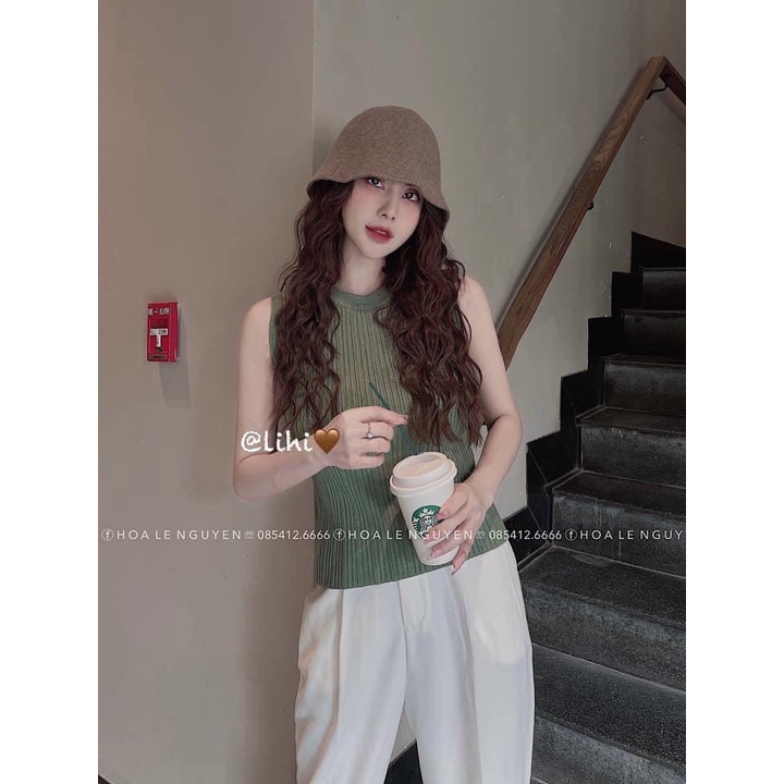 Áo len gân nữ sát nách trơn basic cổ tròn hàng Quảng Châu đẹp dày dặn co giãn tốt, áo ba lỗ len tăm nữ dáng ôm 8339 5