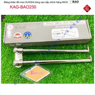 Thanh treo khăn 2 chia inox Inox Bảo KAG-BAO230, vắt khăn xoay 180 độ SUS304 tiện dụng linh hoạt gọn gàng