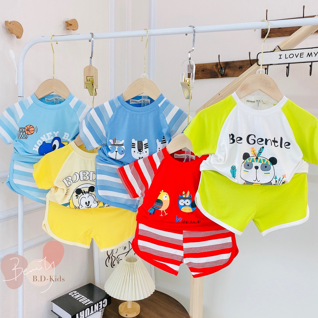 Full Size  Bộ Cộc Tay Phối Sọc In Hình Khủng Long Siêu Xinh Dành Cho Bé.