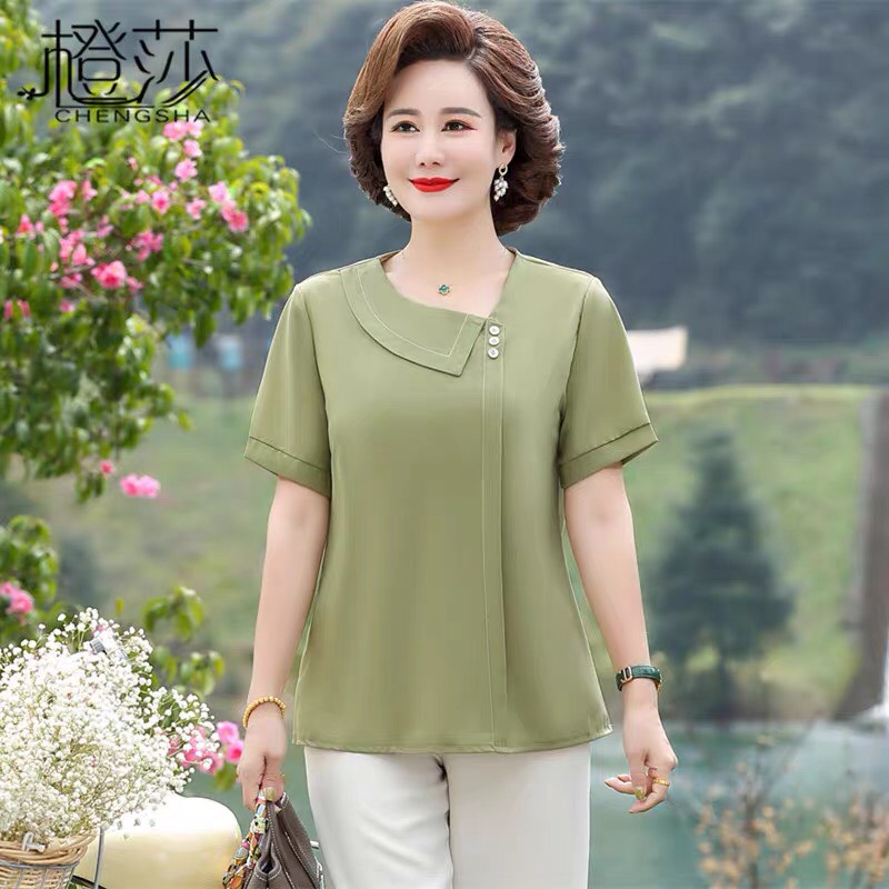 Áo lụa cổ lệch phối bâu trung niên bigsize (thời trang bigsize vicky.g - anitagreen)- NQ0223