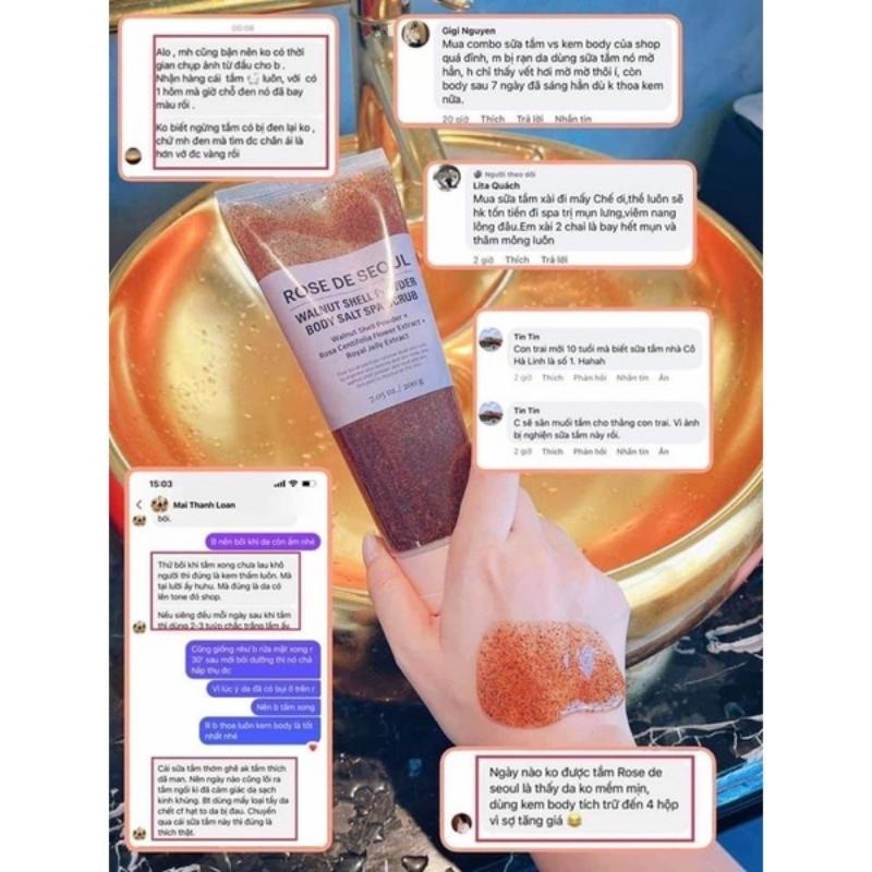 Muối tắm , muối tắm trắng tẩy tế bào chết rose de seoul ,giúp giữ ẩm và sạch lỗ chân lông, mụn lưng , sừng hóa da