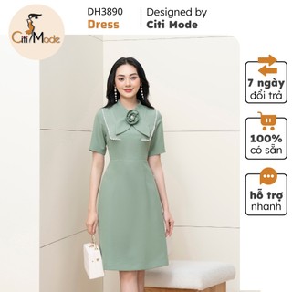 Đầm công sở CITI MODE FASHION thiết kế dáng A xanh đính hoa ngực DH3890
